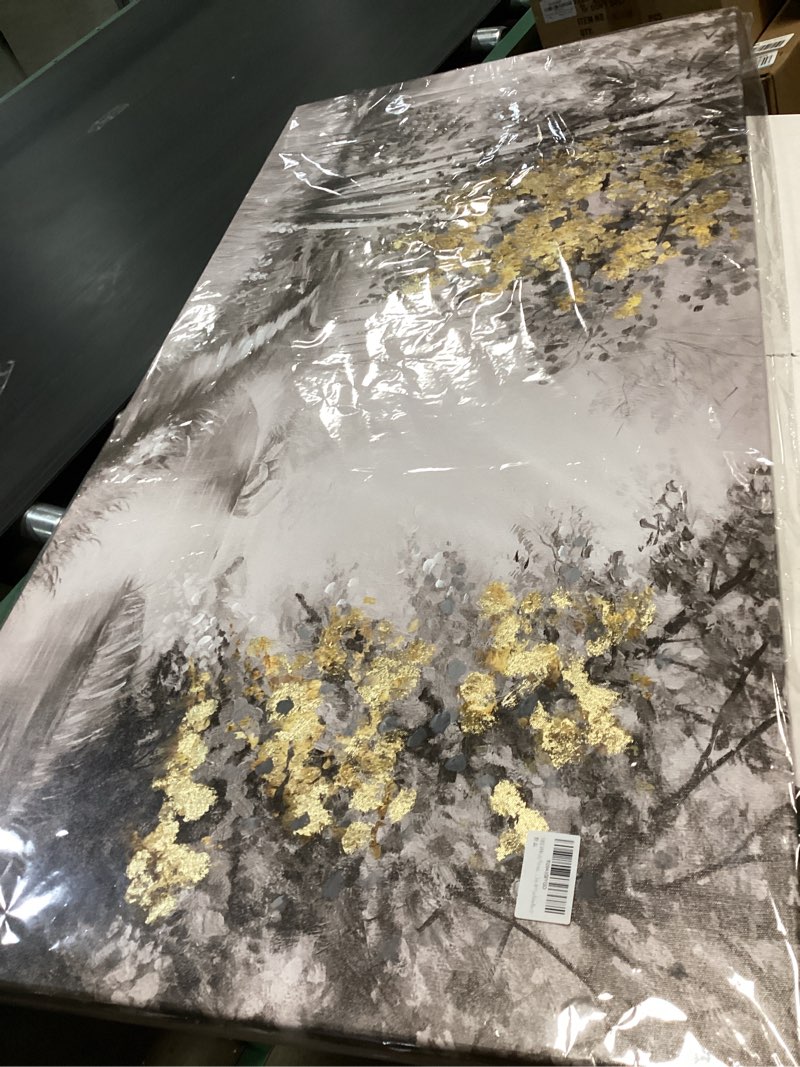 Condition photo showing Good Condition for SOUGUAN Misty Forest Wall Art/Living Room Wall Decorations/Black Art 24 x 48 Inch/Plant Oil Painting for Bedroom Kitchen Office Home Decor 48"L x 24"W Gold
