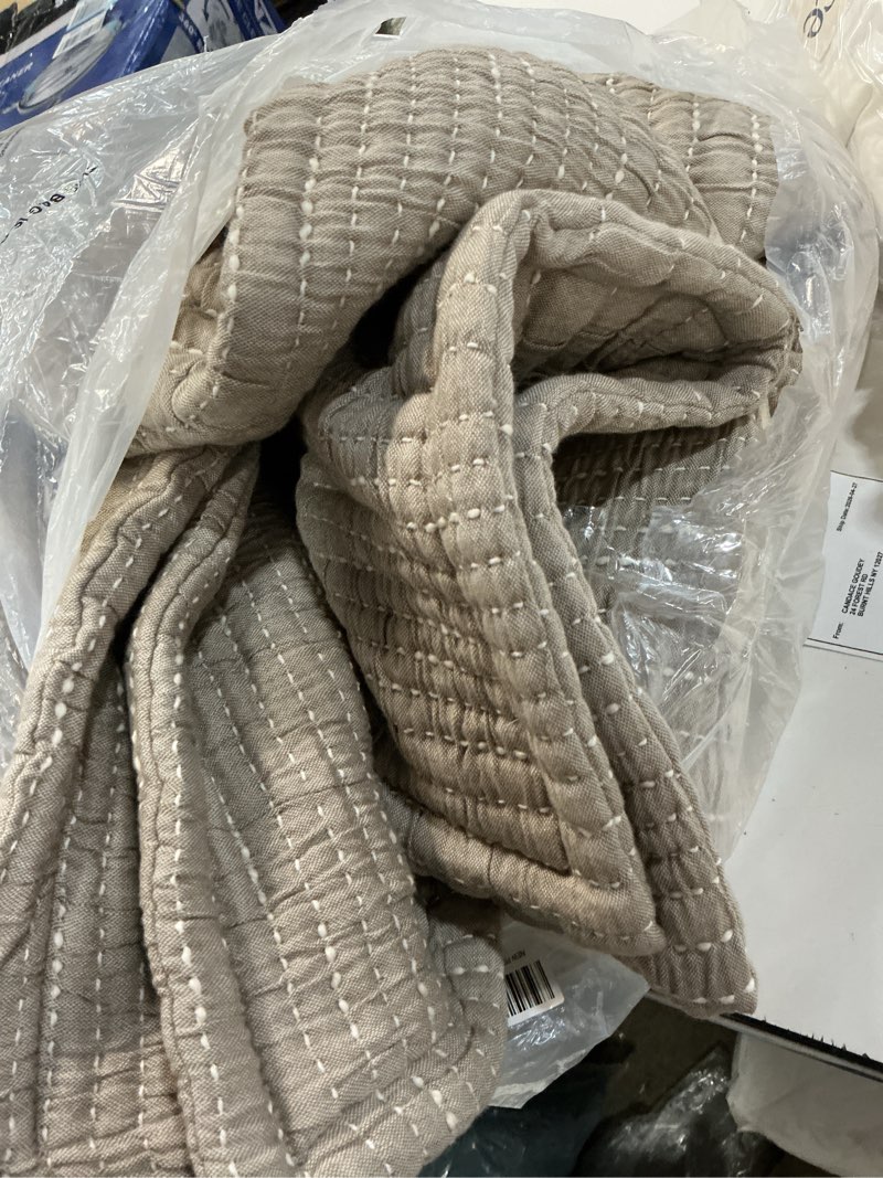 Condition photo showing As Is for organic cotton channel stitch coverlet set, full/queen, taupe