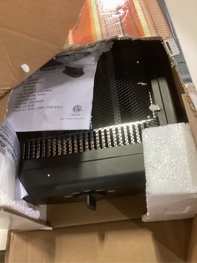 Condition photo showing Good Condition for Comfort Zone Oscillating Portable Space Heater, Flat Panel, Halogen, Infrared, Electric, Adjustable Tilt, Overheat Sensor, Stay-Cool, & Tip-Over Switch, Ideal for Home, Bedroom, & Office, 800W, CZHTV9