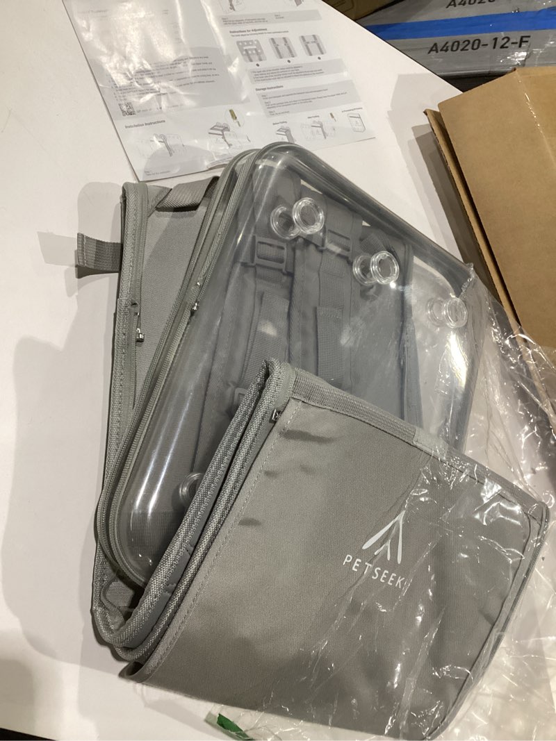 Condition photo showing As Is for cat backpack carrier large pet backpack carrier, 17lbs load-bearing ventilated design dog backpack carrier for small dogs, sturdy cat bubble backpack for travel, hiking & outdoor use, grey, similar to stock photo