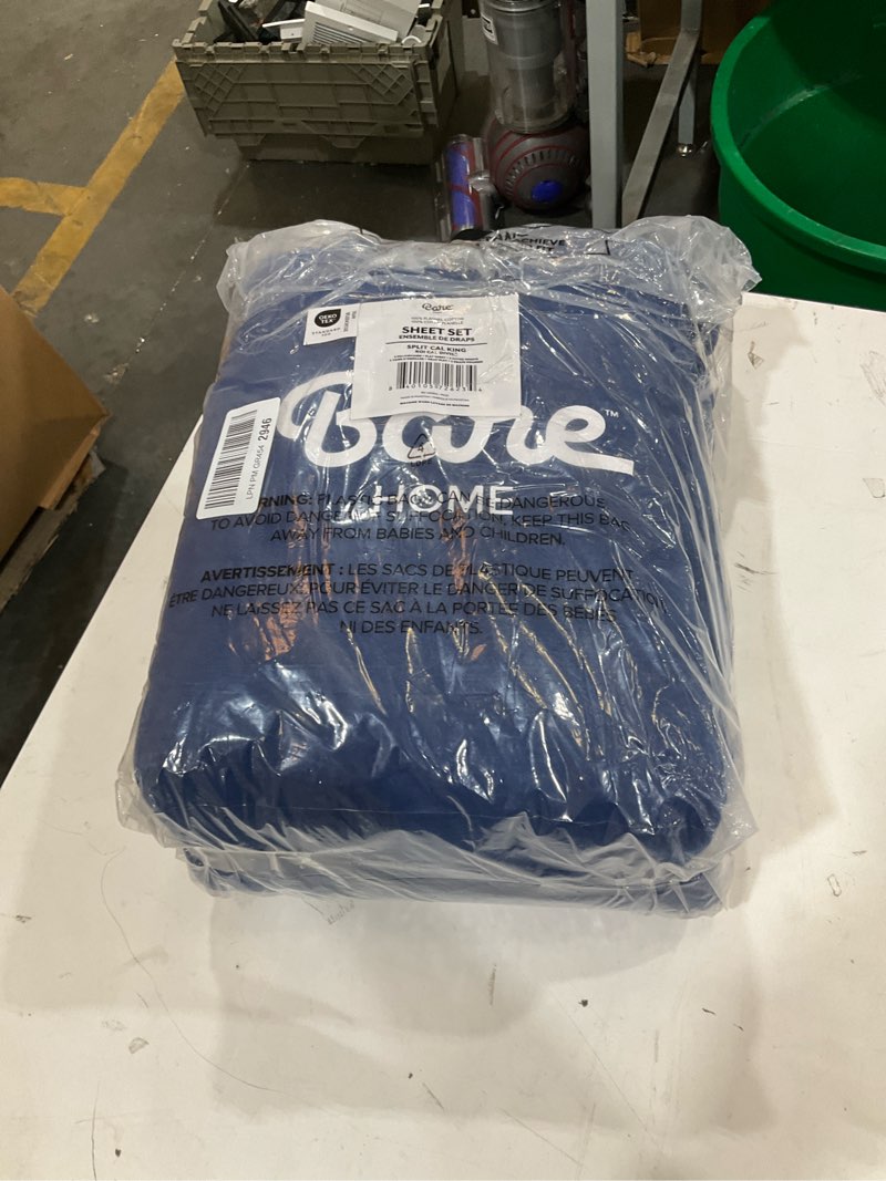 Condition photo showing New/Like New for bare home flannel sheet set 100% cotton, velvety soft heavyweight - double brushed flannel - deep pocket (split california king, dark blue) split california king 09 - dark blue