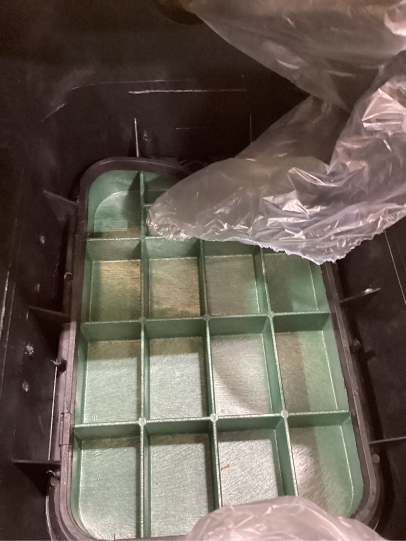 Condition photo showing As Is for Orbit 53212 12" Standard Rectangular Sprinkler Valve Box, Black with Green Lid