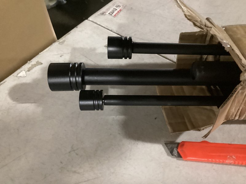 Condition photo showing Good Condition for Double Curtain Rods 72-144 Inches for Windows, 1 Inch Diameter Adjustable Heavy Duty Drapery Rod with Aluminum Alloy Brackets and Finials, Modern Stylish Dual Curtains Rod, Matte Black Matte Black 72"-144"