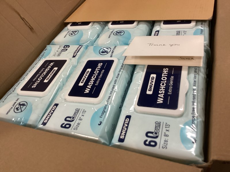 Condition photo showing New/Like New for Adult Wipes for Elderly - 720 Count Extra Large 8"x13" Disposable Washcloths Rinse Free Bathing Wipes for Incontinence & Bedridden Care - Thick, Soft & Unscented with Aloe & Vitamin E (12 Packs of 60) 1 Count (Pack of 720)
