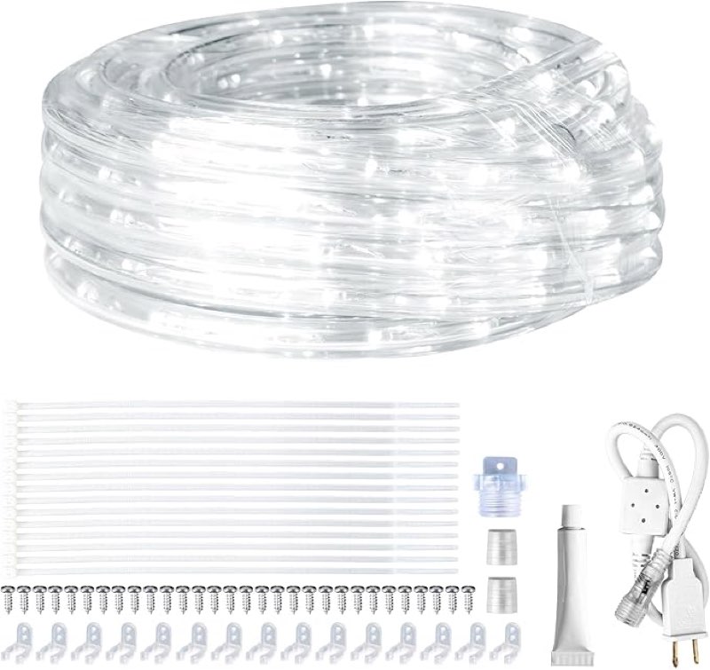   Similar SURNIE Rope Lights Outdoor Waterproof Daylight White: LED 25FT Cuttable Outside Bright 110V Lighting 6000K Flexible Cool Clear Tube, Indoor Deck Patio Xmas Camping Decor, Not Flat Strip