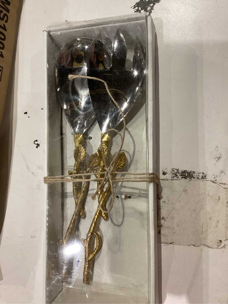 Condition photo showing As Is for Golden Vine Salad Server Set, 11-Inch, Silver/Gold