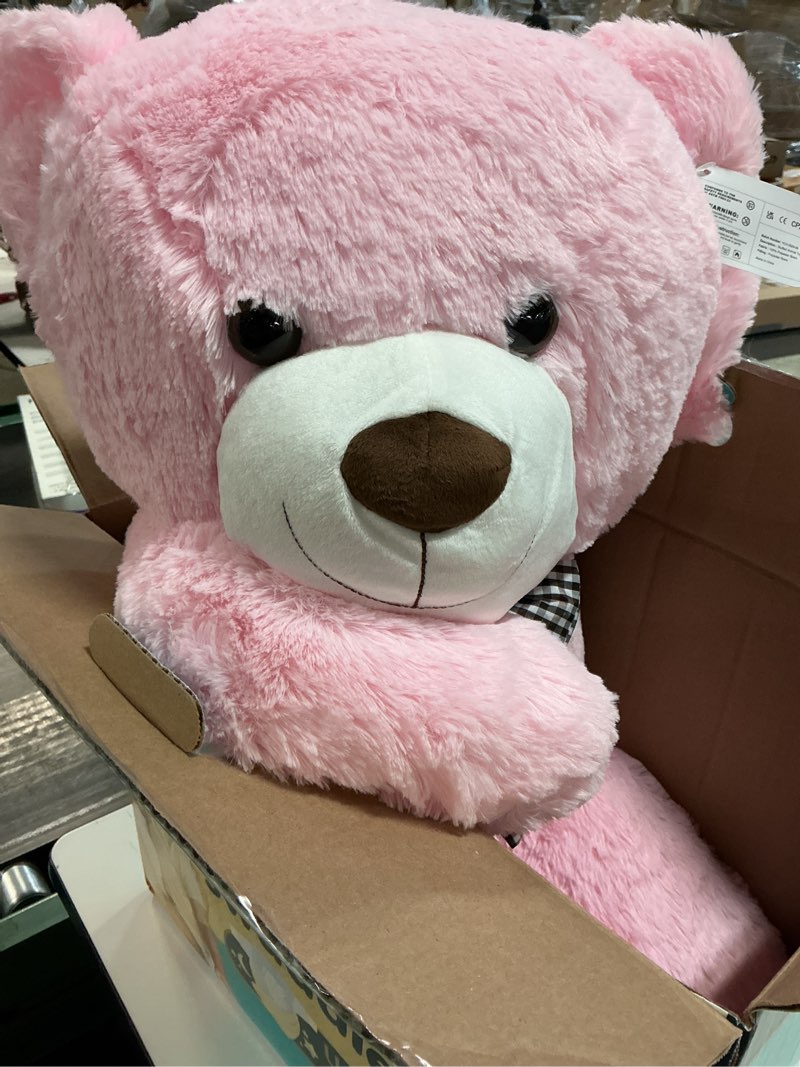 Condition photo showing As Is for maogolan giant teddy bear 4 feet,adorable and cuddly big teddy bear stuffed animal 47", pink teddy bear plush gift decoration for baby shower,party,birthday,valentines day pink 47 inches
