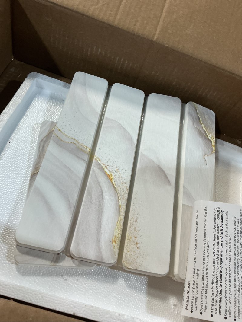 Condition photo showing Good Condition for small stone dish drying mat for kitchen counter, 2 pcs 16"×12" & 8"x4" quick dry stone mats, foldable water absorbing diatomaceous earth drying dish pad for countertop bottles utensils cup(gold white) white gold 16" x 12"