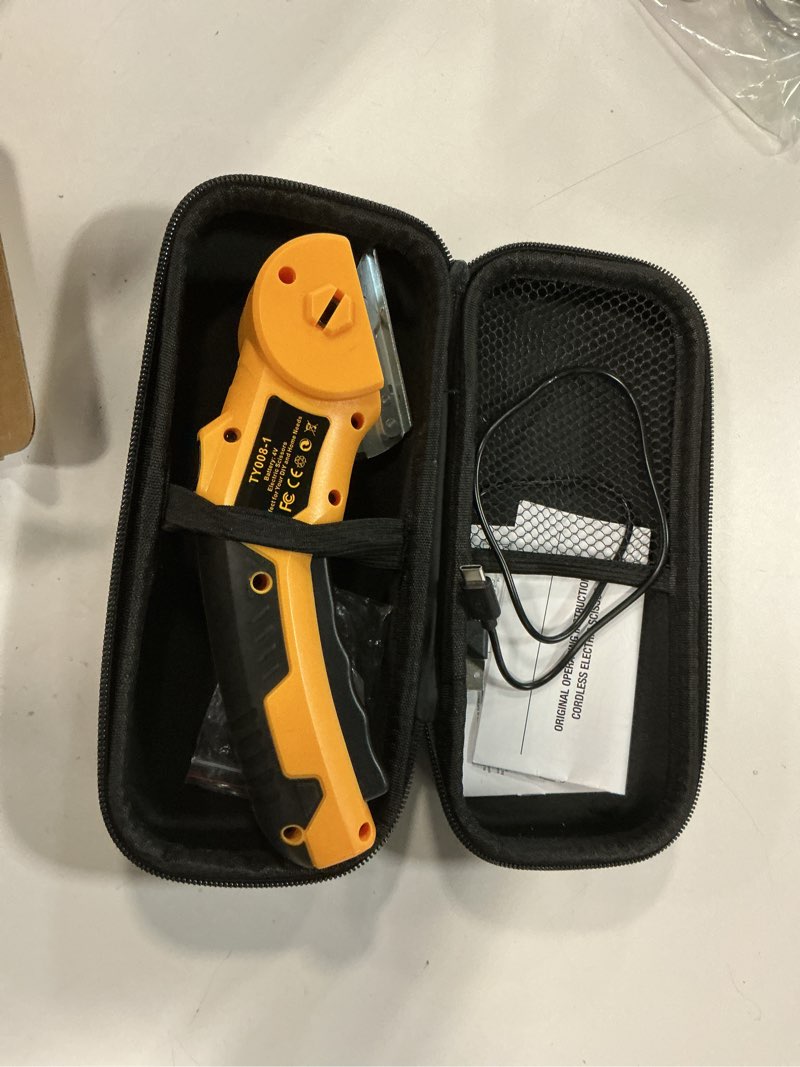 Condition photo showing item condition for LKCTB Electric Scissors, Cardboard Cutter, With LED Light, High-Efficiency Brushless Motor, 3500mAh Battery, Tungsten Steel Blade, Suitable for Cloth, Cardboard, Leather, Carpet Wire Rope Cutters Dark Yellow