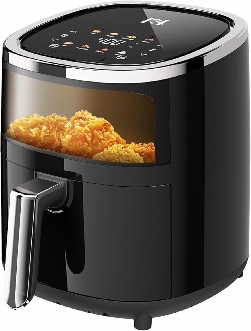 4QT Compact Air Fryer, 9-in-1 with Smart Digital Color TouchScreen Air Fryers View Window, Air Fry, Roast, Bake, Broil, Reheat, Dehydrate, 12 Presets,Less Oil Nonstick & Dishwasher Safe Basket