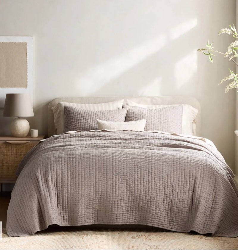 quince european linen cotton stitch quilt set king size old rose