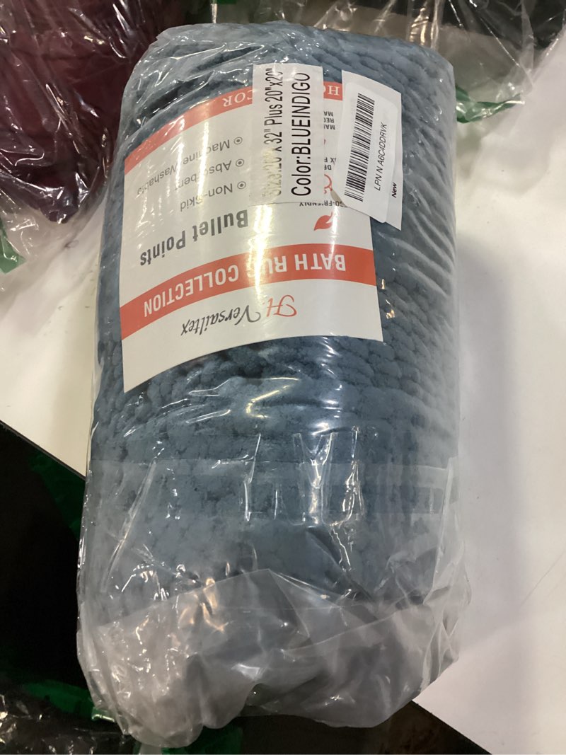 Condition photo showing New/Like New for H.VERSAILTEX Bath Mats for Bathroom Non Slip Thick Chenille Striped Bath Rug Absorbent Fluffy Soft Shaggy Rugs Washable Dry Fast Plush Mats for Indoor, Bath Room, Tub - 17" x 24", Blue Indigo 17" x 24" Blue Indigo