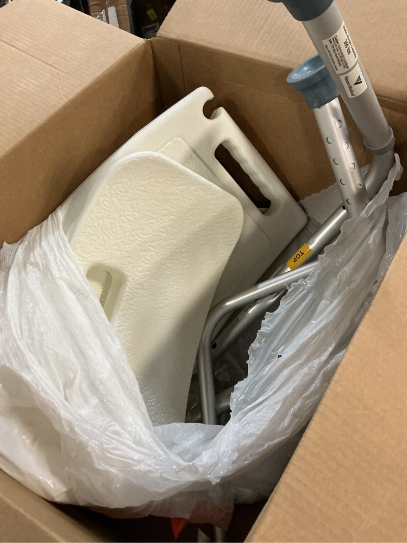 Condition photo showing As Is for bath shower safety chair seat with backrest, adjustable and anti-slip bench bathtub stool for elderly or seniors (white showerchair with backrest, white)