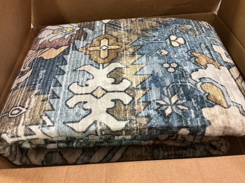 Condition photo showing Good Condition for Washable Area Rugs - Perfect for Living Room, Bedroom, Kids Room, Nursery - Stain & Water Resistant Non-Slip, Pet & Child Friendly, Vintage Tribal Area Rugs (Navy, 6' x 9') Navy 6' x 9' (Rectangular)