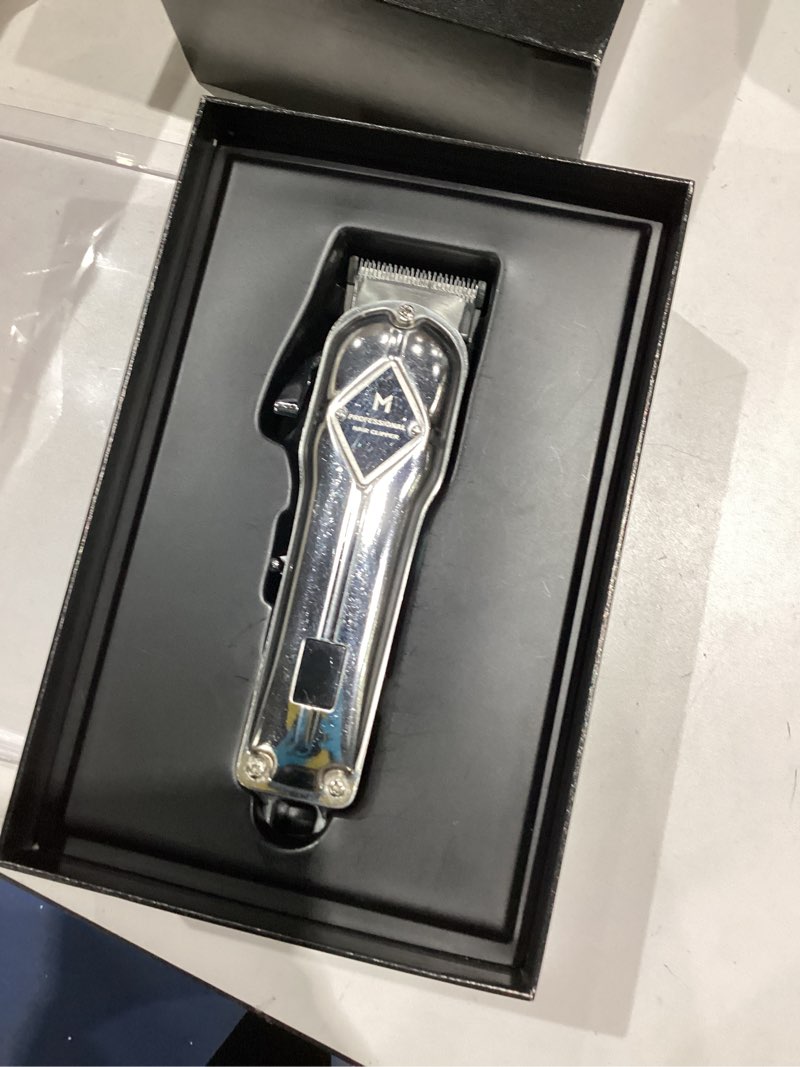 Condition photo showing As Is for fagaci professional hair clippers for men with superior precision, 5x longer sharpness professional barber clippers cordless with 2 blades fade & taper, brushless motor mens hair clipper cordless set silver