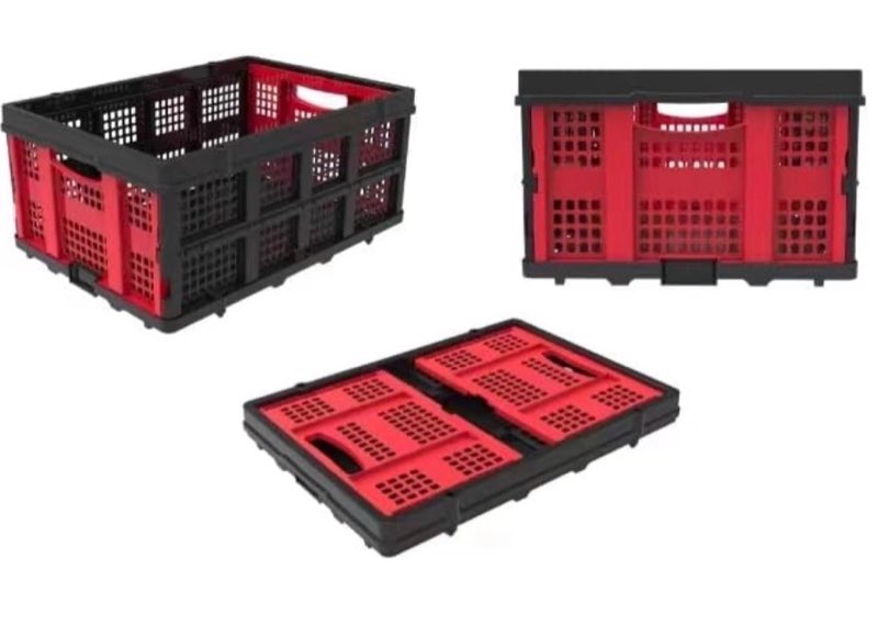 APOXCON Plastic Collapsible Storage Crate, Folding Storage Basket for Home, Shopping and Office-Red