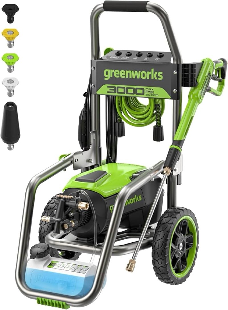 greenworks pro brushless 3000 psi (csa certified) 2.0 gpm max / 1.1 gpm electric pressure washer (fo