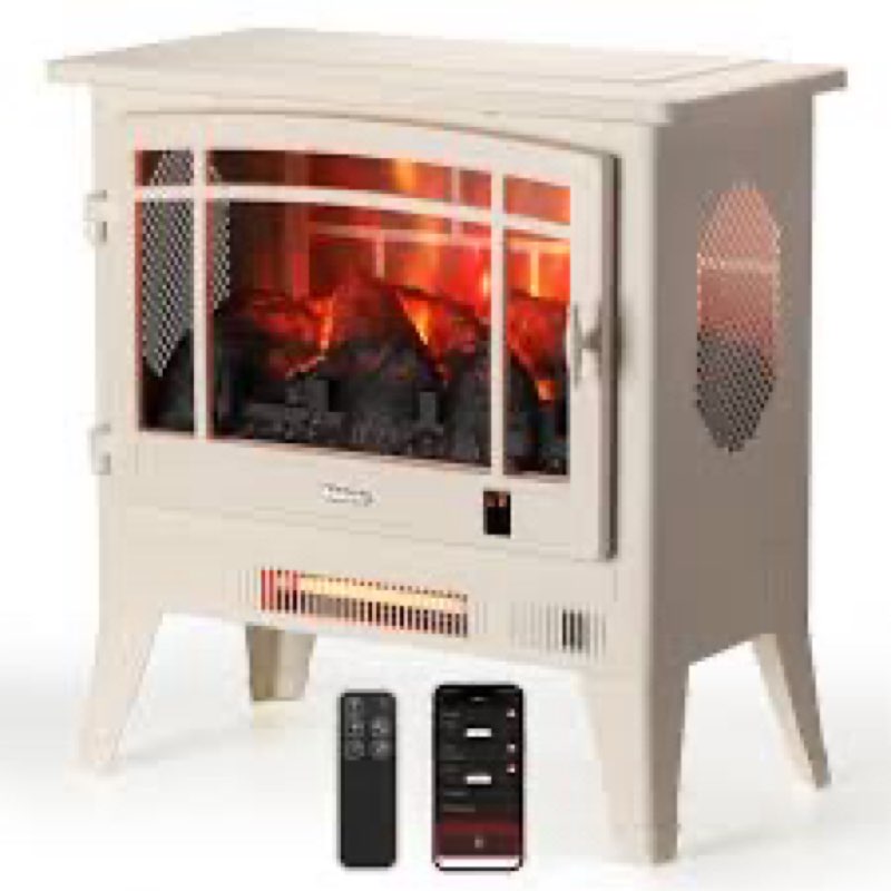 turbro suburbs 25" wifi electric fireplace infrared heater with crackling sound, freestanding firepl