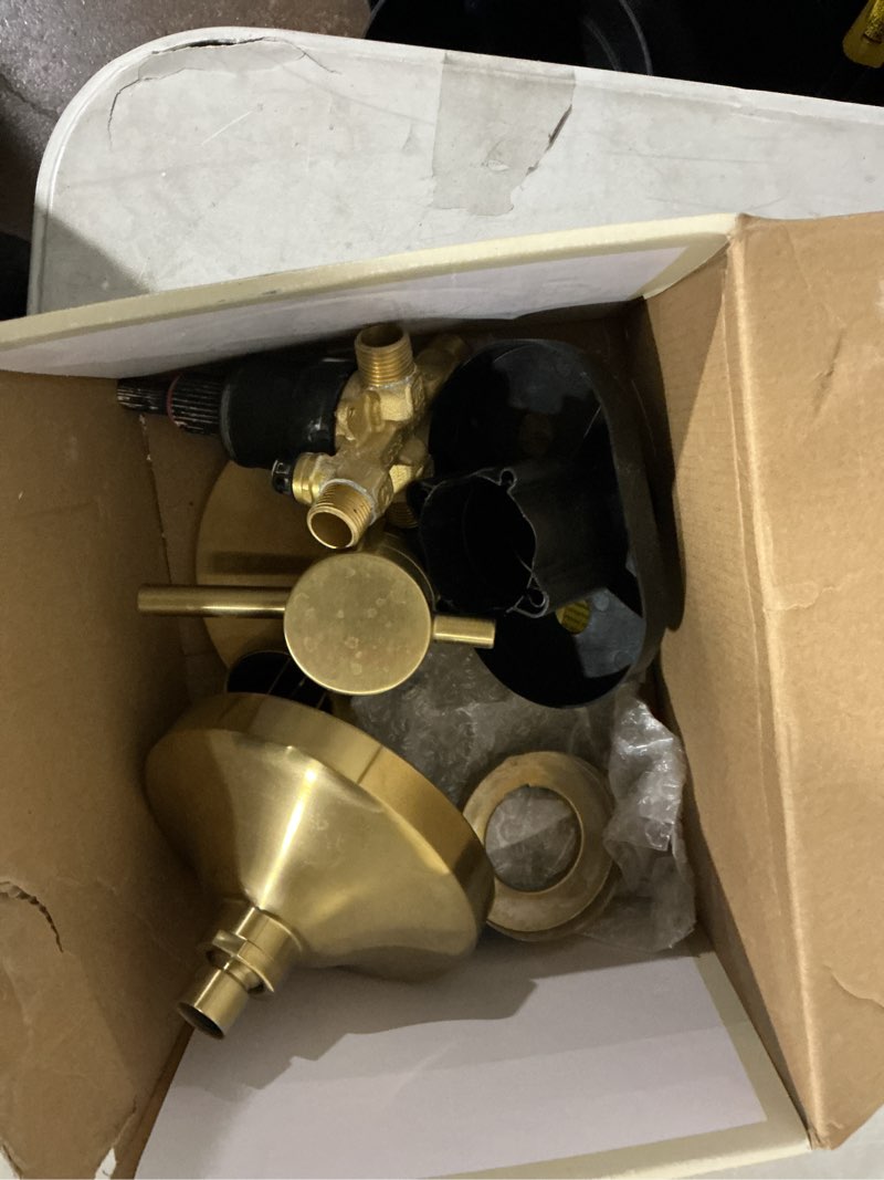 Condition photo showing As Is for allen + roth harlow brushed gold 2-handle single function 6-in round bathtub and shower faucet