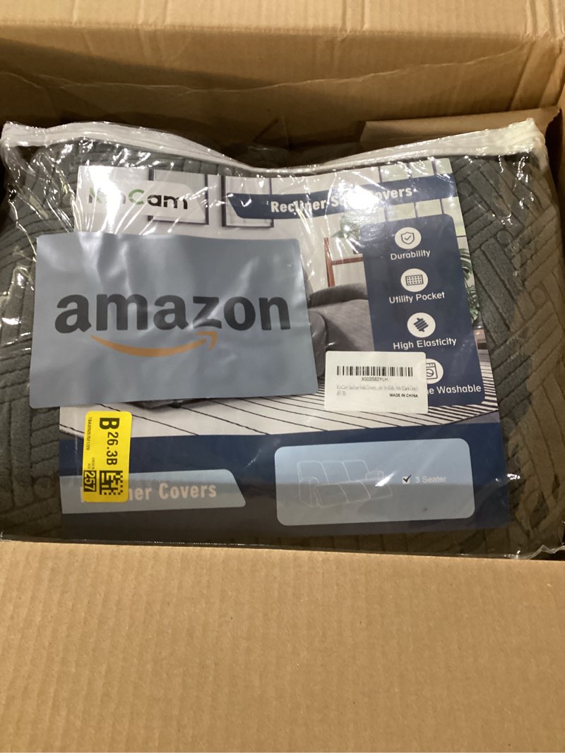 Condition photo showing New/Like New for KinCam Recliner Sofa Covers, Stretch Reclining Couch Covers, Recliner Sofa Slipcovers Stripe Jacquard Recliner Couch Cover Furniture Protector Covers for Pet Kid (3 Seater, Dark Gray) Dark Gray 3 Seater