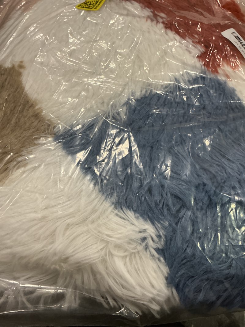 Condition photo showing Good Condition for ophanie checkered rainbow rug for living room bedroom,colorful fluffy soft cute fuzzy area rugs, shag plush shaggy bedside floor 4x6 furry carpet for kids baby teen dorm nursery home decor aesthetic checkered rainbow rectangular 4' x 6' (rectangular)