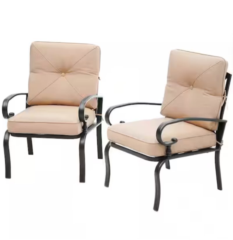 Cushioned Black Metal Outdoor Dining Chair with Brown Cushions (2-Pack) (Similar to the stock photo)