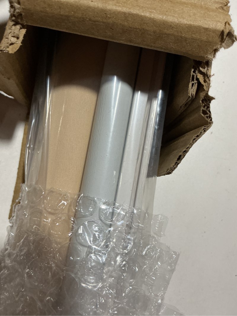 Condition photo showing As Is for LazBlinds No Tools No Drill Cordless Roller Shades, Light Filtering Roller Blinds for Windows, Thermal Insulated UV Protection Roll Up Window Blinds and Shases, 28'' W x 72'' H, Beige Beige-light Filtering 28'' W x 72'' H