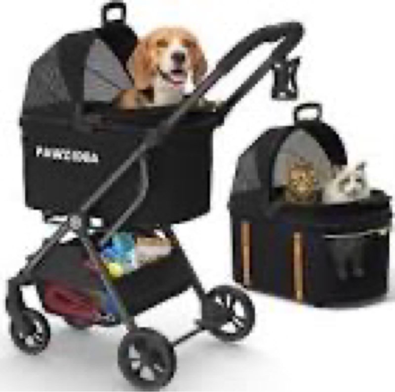 foldable pet stroller, dog stroller for medium dog 20+ lbs, 4 wheels cats stroller for 2 cats with c