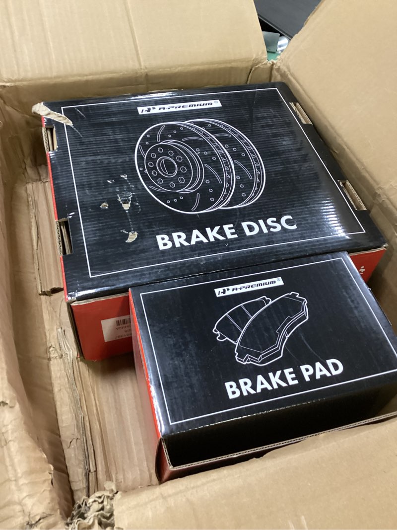 Condition photo showing New/Like New for A-Premium 10.83 inch (275mm) Front Drilled and Slotted Disc Brake Rotors + Ceramic Pads Kit Compatible with Select Pontiac, Scion and Toyota Models - Vibe, xD, Corolla, Matrix, 6-PC Set