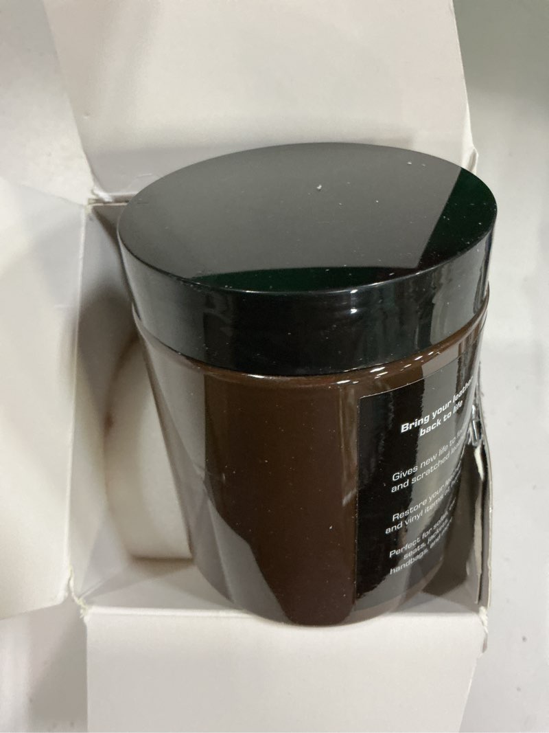 Condition photo showing Good Condition for leather recoloring balm, color restorer, scratch remover, couch paint and repair, leather balm for couches dark brown