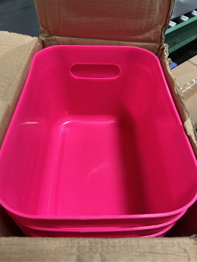 Condition photo showing New/Like New for 8 pack pink storage bins with lids stackable storage container for organizing, storage boxes with handle for shelves, cute storage bin for craft, snacks, 9.85x6.9x5.7 inch 8 pack bright pink