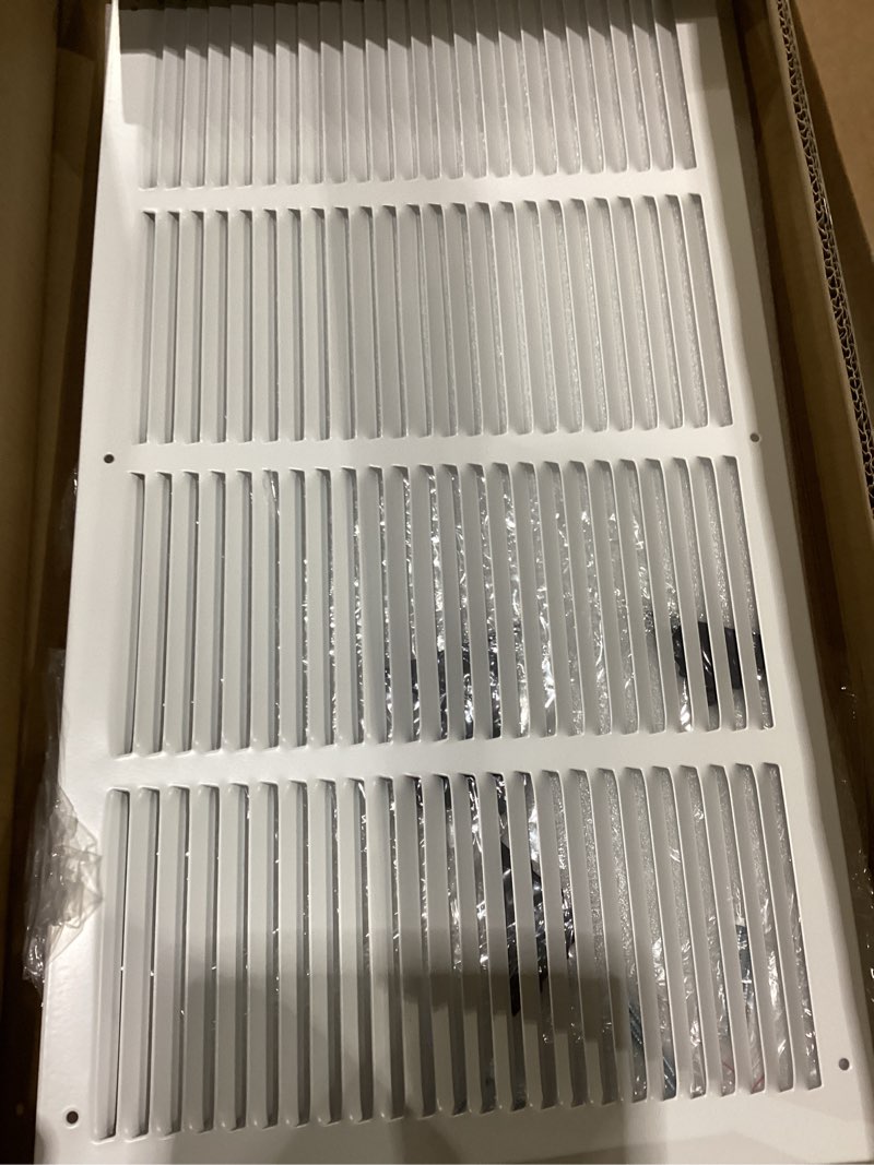 Condition photo showing Good Condition for voisen return air grille,fits 30x8 duct opening,steel return vent cover, white vent cover grill for sidewall and ceiling,havc cold air return vent cover,overall size:31.8"w x 9.8"h 30"x8"