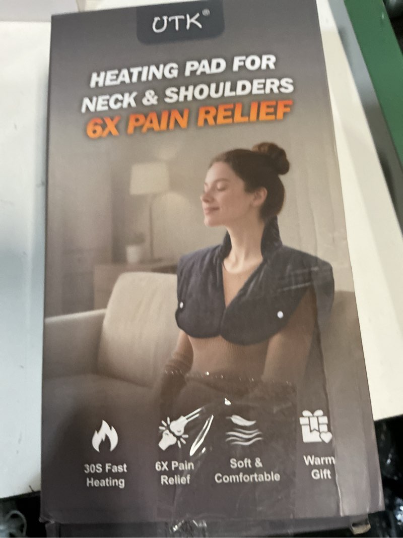 Condition photo showing New/Like New for heating pad for neck and shoulders and back, 30s fast heating pads for pain relief,160? ergonomic heated wrap with 8 temp & 16 auto-off timers, gifts for women men (dark black)