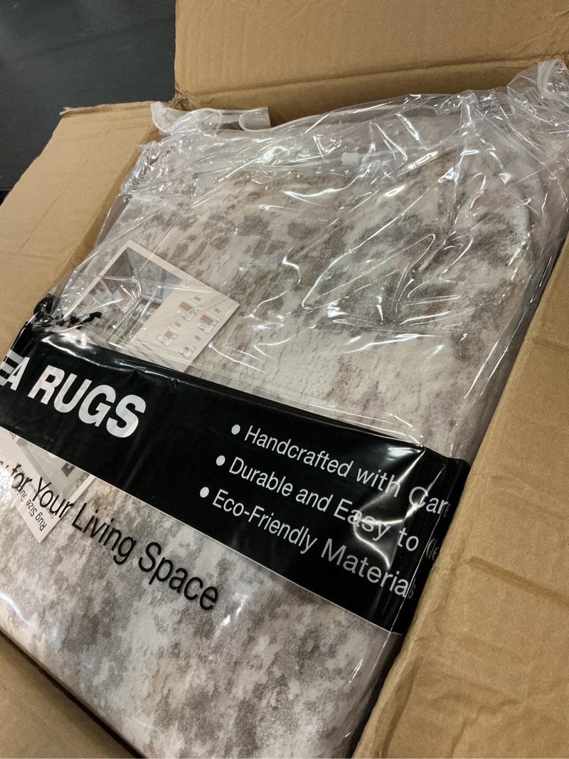 Condition photo showing Good Condition for 8x10 washable area rugs for living room, non slip soft large rugs for bedroom dining room, modern abstract low pile stain resistant carpet for laundry office home decor - dark brown dark brown 8x10