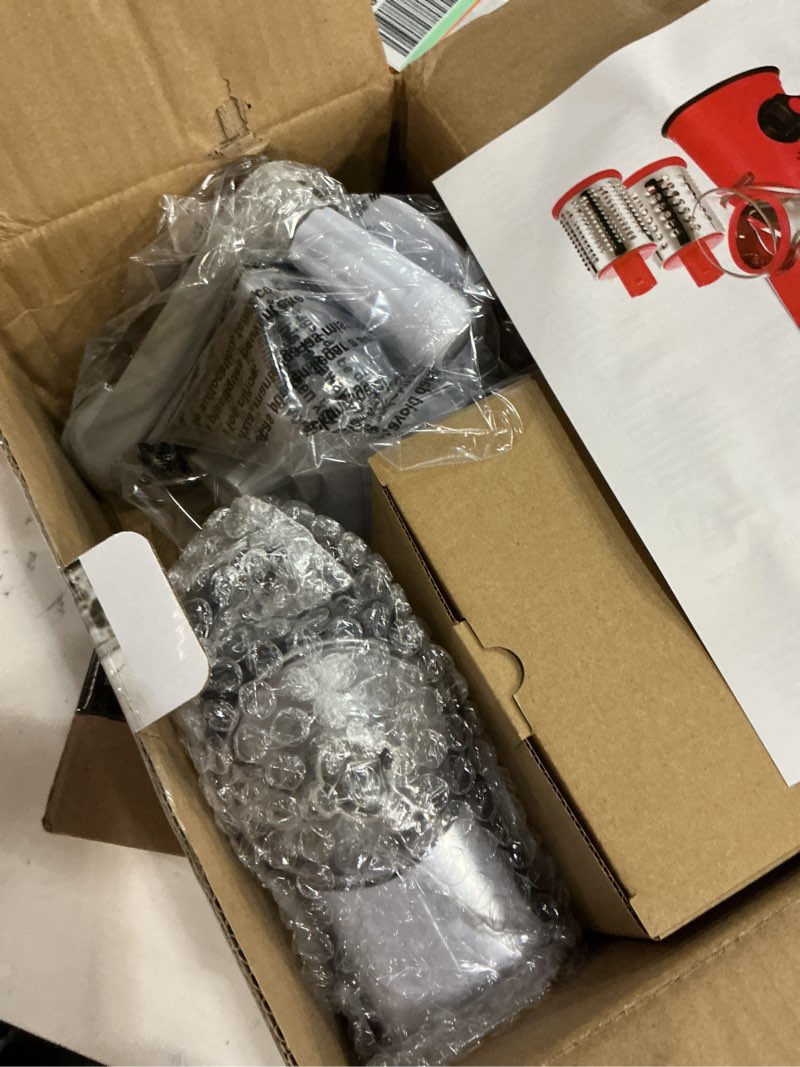 Condition photo showing New/Like New for Geedel Rotary Cheese Grater, Kitchen Mandoline Vegetable Slicer with 3 Interchangeable Blades, Easy to Clean Rotary Grater Slicer for Fruit, Vegetables, Nuts White 3 Blades