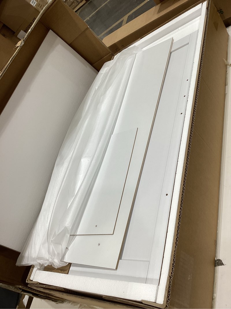 Condition photo showing New/Like New for TEENFON 67" H Bathroom Storage Cabinet with Barn Doors & Adjustable Shelves, Bathroom Cabinet with Drawer, Narrow Bathroom Storage Unit, Floor Cabinets for Living Room, Kitchen, White UNSNG091W