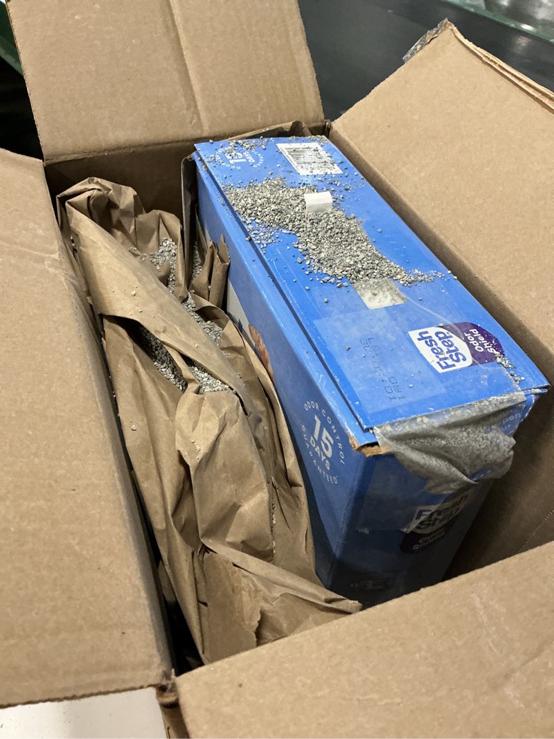 Condition photo showing As Is for fresh step multi-cat scented clumping cat litter with the power of febreze  14 lbs