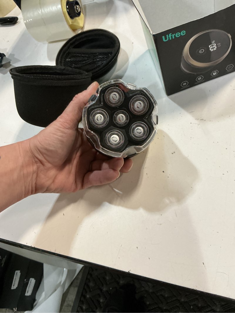 Condition photo showing New/Like New for ufree head shavers for bald men, ipx6 waterproof wet/dry bald head shaver, detachable rotary blade for clean shave, electric shaver with led display, storage bag