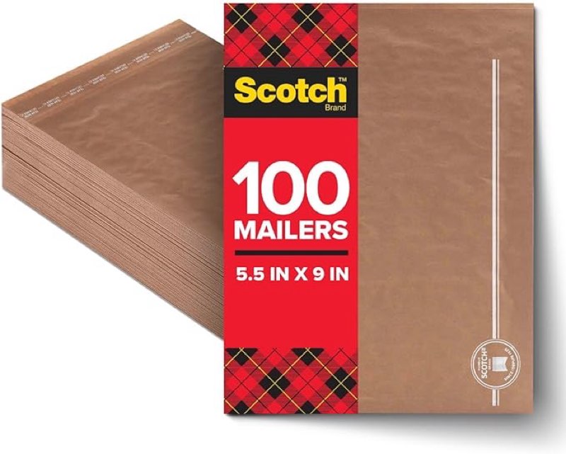 scotch curbside recyclable padded mailers, 100 pack, 5.9 x 9.2 in, similar impact protection to traditional bubble mailers (cr-0-1)