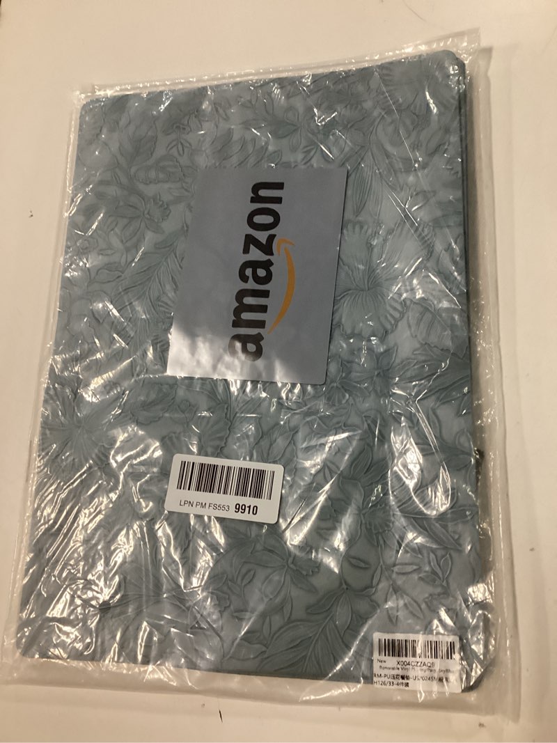 Condition photo showing New/Like New for Romanstile Vinyl Placemats Set of 4-12 X 17 Inch - Heat Resistant Non-Slip Embossed Floral Place Mats 100% Waterproof Oilproof Wipeable Faux Leather Table Mats for Kitchen/Dining/Party, SkyBlue Skyblue Flower Set of 4
