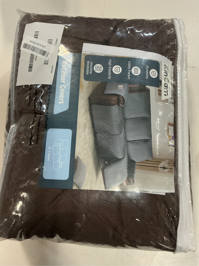 Condition photo showing New/Like New for kincam 100% waterproof recliner sofa covers, non-slip reclining couch covers for 3 seat, recliner couch cover furniture protector with elastic straps for pets, kids, deep brown deep brown 3 seater