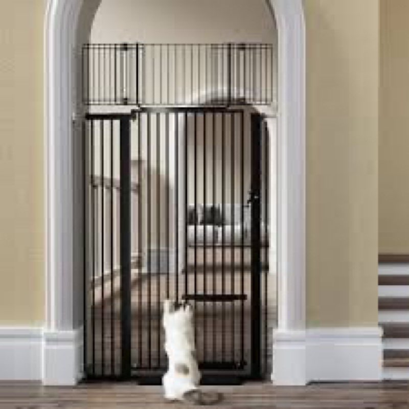 No Pawblems Dog Gate with Cat Door, Free Standing 30'' Tall Foldable Dog Fence for Indoor & Outdoor,