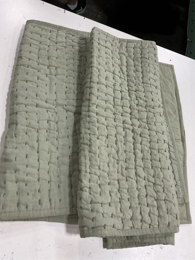 Condition photo showing Good Condition for quince european linen cotton stitch quilted king sham willowleaf