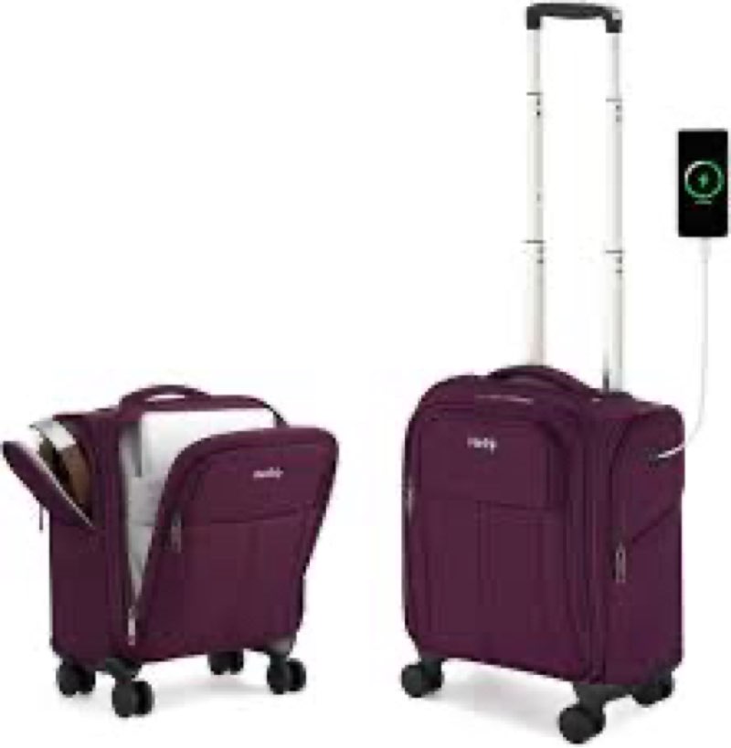 HanTrip 16 Inch Underseat Carry On Luggage with Wheels Softside Small Suitcases Personal Item Bag wi