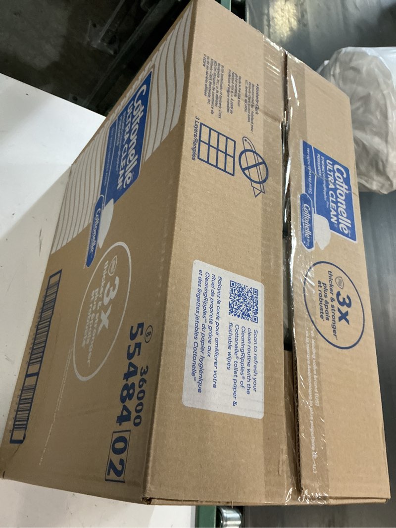 Condition photo showing New/Like New for cottonelle ultra clean toilet paper with active cleaningripples texture, strong bath tissue, 32 family mega rolls = 176 regular rolls (8 packs of 4) family mega roll 353 sheets (pack of 32)