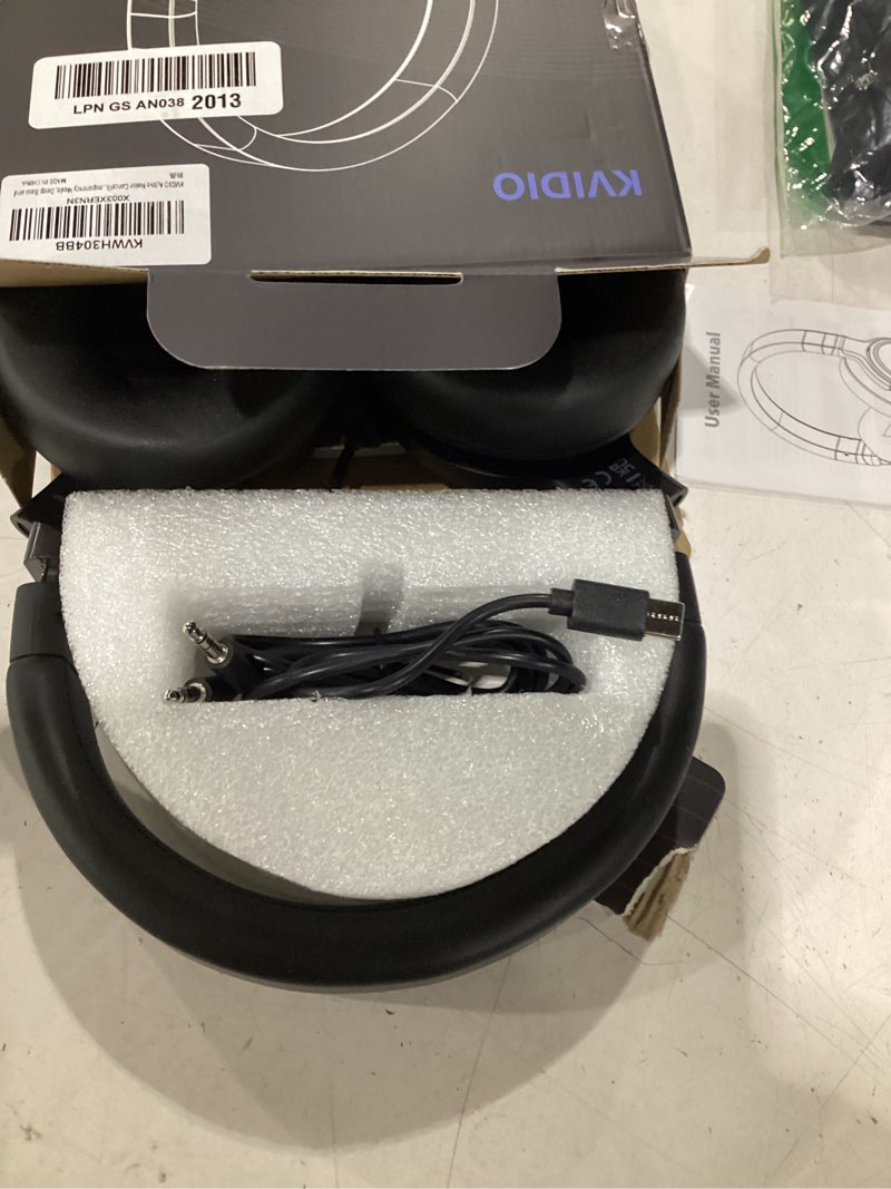 Condition photo showing As Is for kvidio active noise cancelling headphones, 70 hours playtime bluetooth headphones wireless with microphone, transparency mode, deep bass and hi-fi stereo sound over ear for travel office black