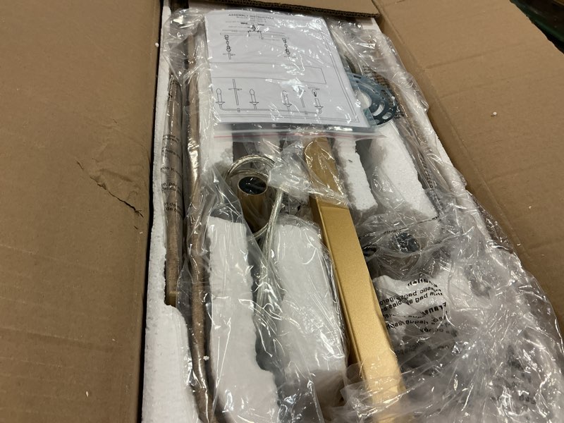 Condition photo showing As Is for 42” Boho Chandelier Brass and White Hand Woven Rattan Pendant Light Linear Large Island Light for Dining Room Kitchen Island Living Room, UL Listed