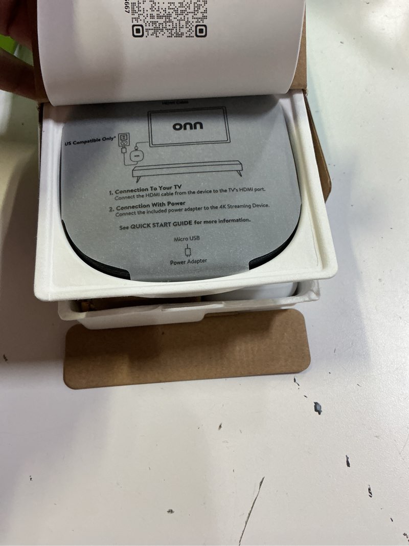 Condition photo showing New/Like New for onn. 4k streaming device with google tv, 8gb storage, 2gb ram, ultra hd smart tv streaming player, voice remote with google assistant, fast wi-fi streaming, hdmi media streamer with dolby vision