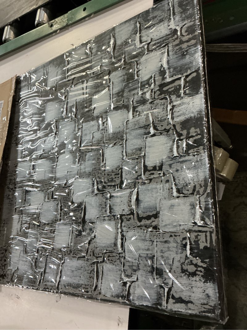 Condition photo showing New/Like New for myarton textured abstract squares canvas wall art hand painted modern silver oil painting picture for home decoration ready to hang 40x20inch silver 40"l x 20"w