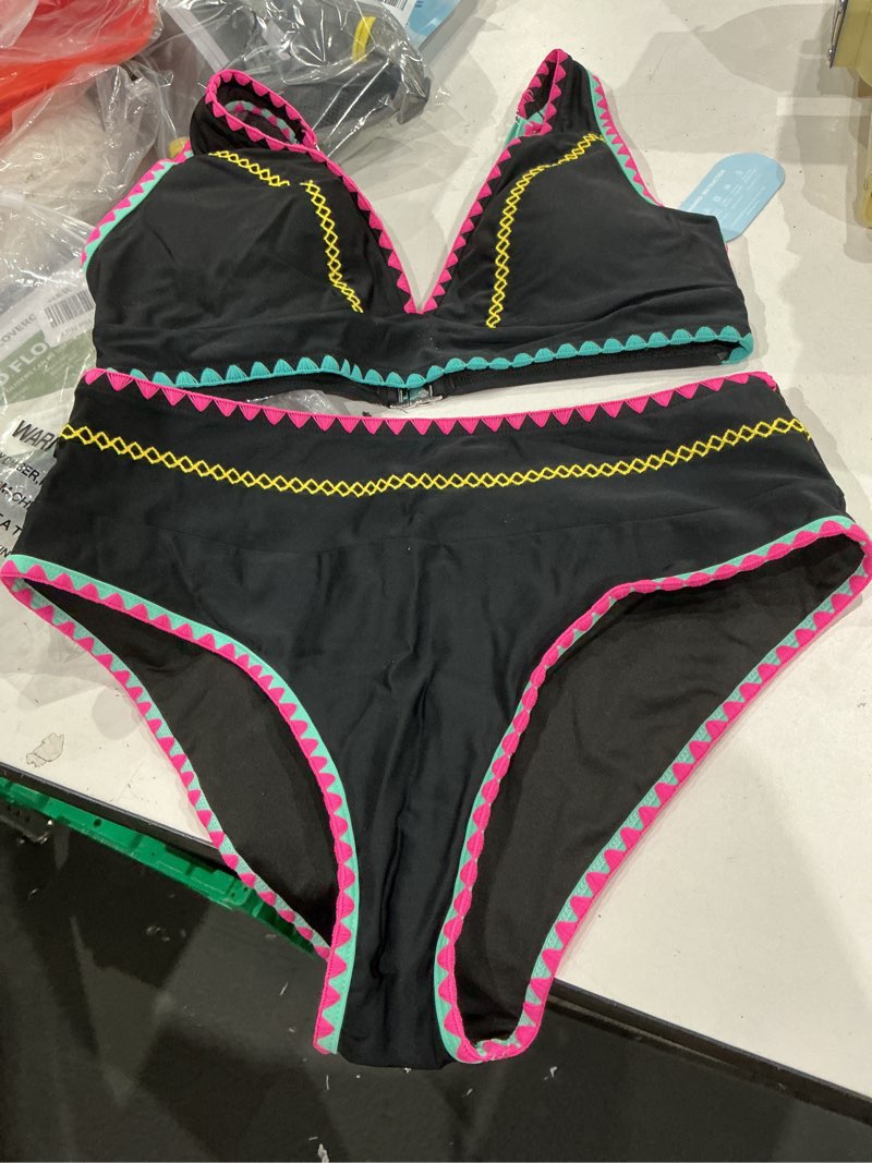 Condition photo showing Good Condition for hilinker women's leopard bikini swimsuits v neck high waisted 2 piece bathing suits large black geometric